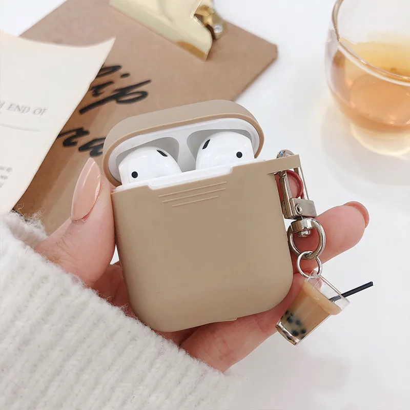 Cute Milk Tea Pendant Keychain Headset Cover For Apple AirPods Case Silicone Bluetooth Earphones Cases Airpods Protect | Электроника