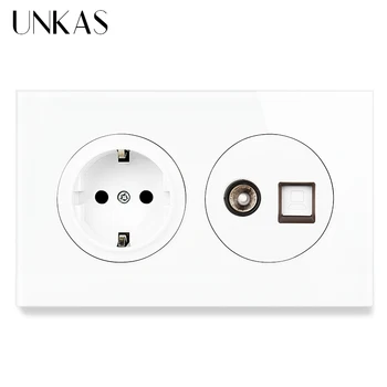 UNKAS 16A EU Wall Socket + Female TV Connector And RJ45 Computer Jack 146MM*86MM Crystal Glass And Black Aluminum Panel Outlet
UNKAS 16A EU Wall Socket + Female TV Connector And RJ45 Computer Jack 146MM*86MM Crystal Glass And Black Aluminum Panel Outlet
