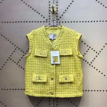 2020 new spring runway design slim casual vest coat women Yellow V-Neck sleeveless tassel single breasted vintage tank Tweed
2020 new spring runway design slim casual vest coat women Yellow V-Neck sleeveless tassel single breasted vintage tank Tweed