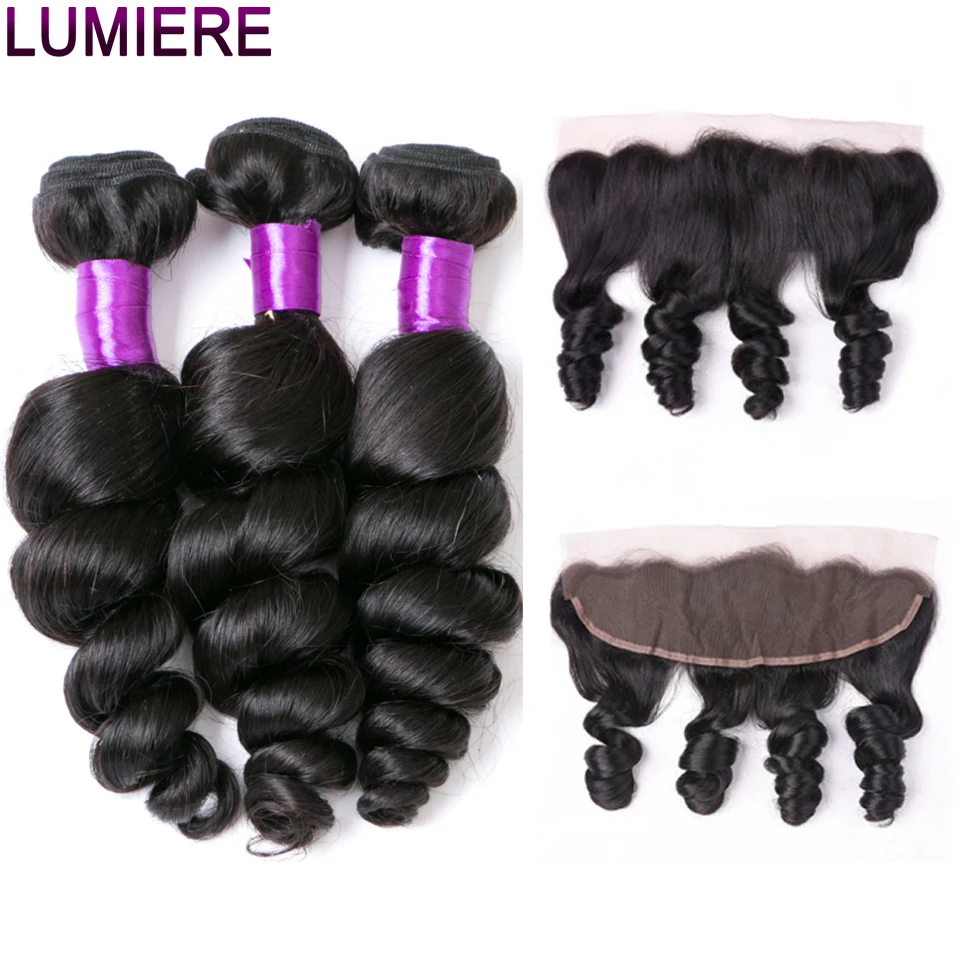 Lumiere Hair Brazilian Loose Wave Bundles With Frontal 3 Bundle With 4X4 Lace Frontal Remy Human Hair Extensions Natural Black
Lumiere Hair Brazilian Loose Wave Bundles With Frontal 3 Bundle With 4X4 Lace Frontal Remy Human Hair Extensions Natural Black