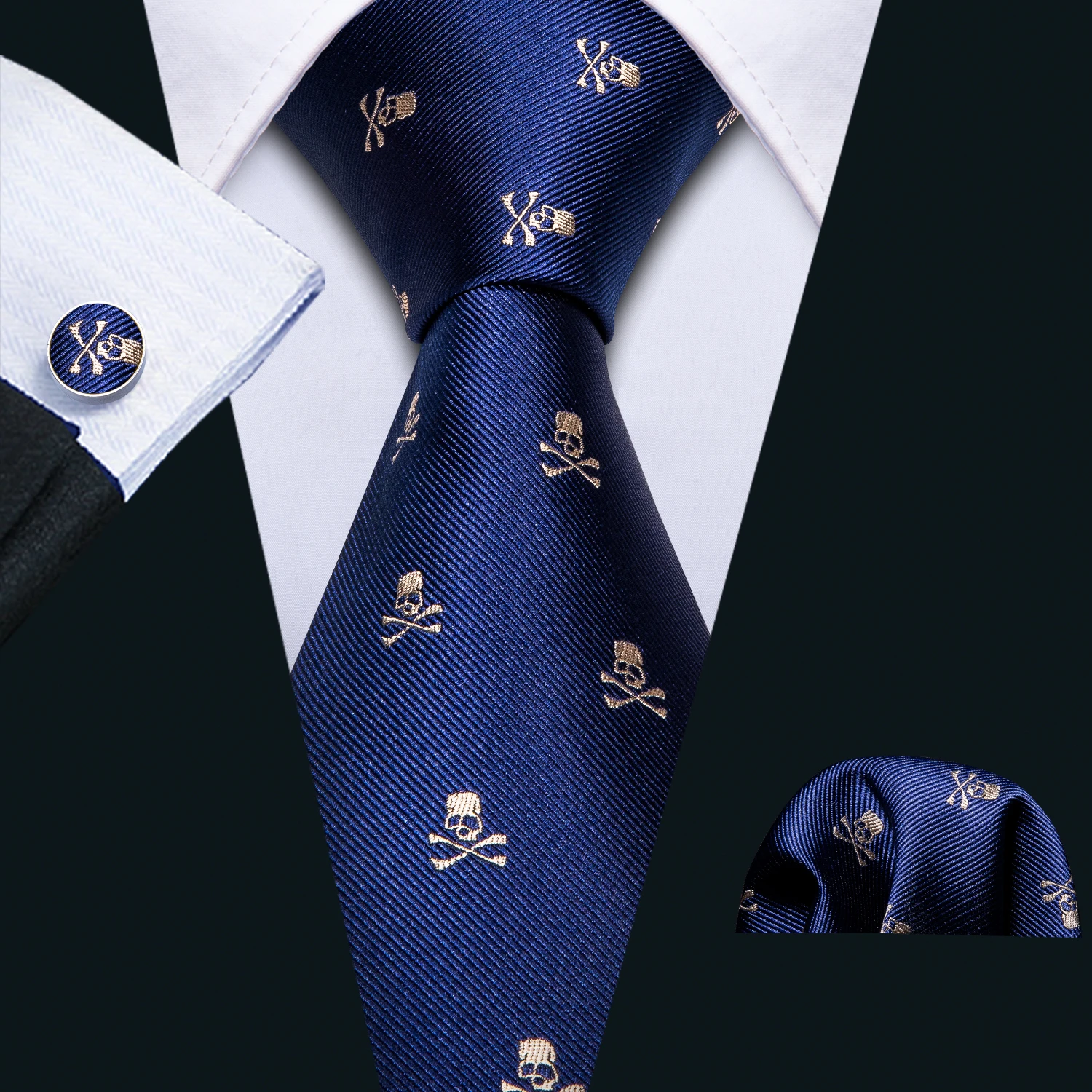 

Blue Skull Fashion Men Tie Necktie Gravat Handkerchief Cufflinks Set Silk Ties For Men Suit Party Business Gift Barry.Wang