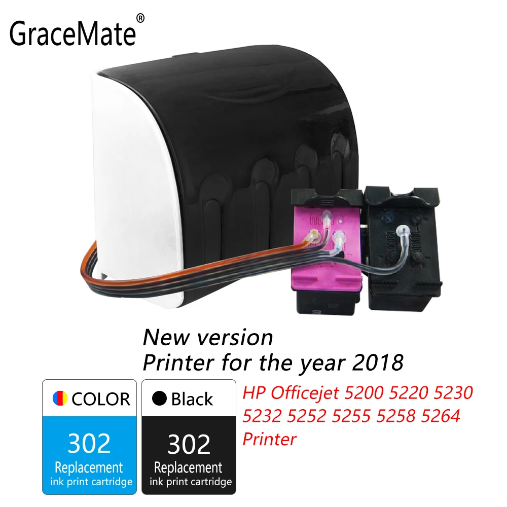 GraceMate 302 CISS Bulk Ink Compatible for Hp 302 for 2018 New Version Printer Officejet 5200 5220 5230 5232 5252 5255 5258 5264
GraceMate 302 CISS Bulk Ink Compatible for Hp 302 for 2018 New Version Printer Officejet 5200 5220 5230 5232 5252 5255 5258 5264