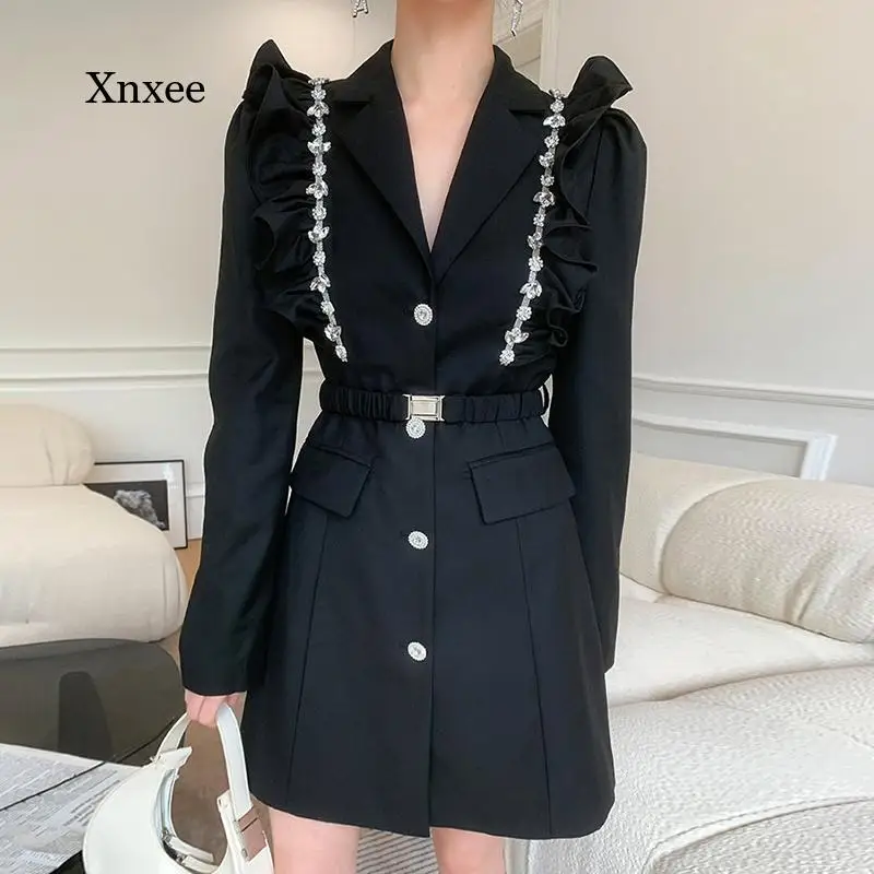 Black Mini Suit Dress Patchwork Diamonds Casual Women's Notched Long Sleeve Dresses Gathered Waist 2021 Fashion New Outfits
Black Mini Suit Dress Patchwork Diamonds Casual Women's Notched Long Sleeve Dresses Gathered Waist 2021 Fashion New Outfits