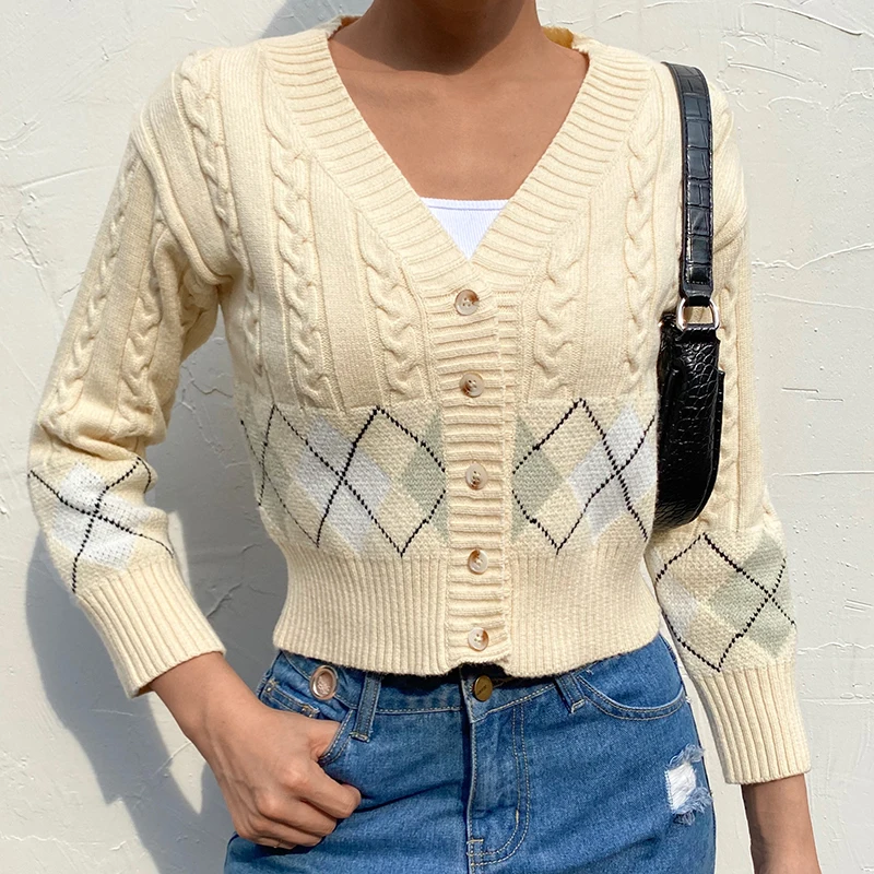 Knitted Cardigan Women Casual Long-sleeved Cardigan Fashion Fall Geometric Patterns V-Neck Single-breasted Short Style Sweater
Knitted Cardigan Women Casual Long-sleeved Cardigan Fashion Fall Geometric Patterns V-Neck Single-breasted Short Style Sweater