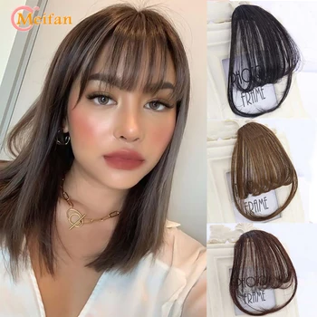 

MEIFAN Fake Fringe Short Bangs Clip in Front Neat Bangs Hairpiece Extensions Synthetic Natural False Hair Piece for women