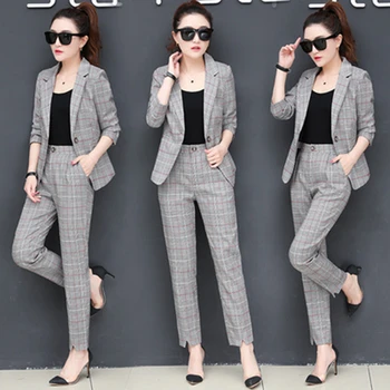 New Women's Plaid Suits 2020 Spring Two Pieces Set Notched Single Button Three Quarter Sleeve Blazer Tops And Pant Hot Sale Y451
New Women's Plaid Suits 2020 Spring Two Pieces Set Notched Single Button Three Quarter Sleeve Blazer Tops And Pant Hot Sale Y451