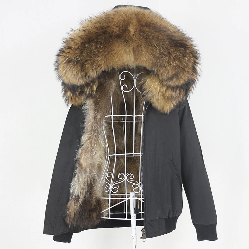 

MENINA BONITA 2022 Waterproof Bomber Parka Real Fox Fur Coat Natural Raccoon Fur Collar Winter Jacket Women Outerwear Removable