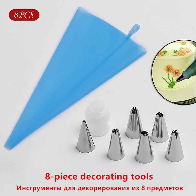 8Pcs/Set Creative Icing Piping Cream Pastry Bag with 6 Stainless Steel Nozzle Baking Accessories Making Cake Decoration Tools
8Pcs/Set Creative Icing Piping Cream Pastry Bag with 6 Stainless Steel Nozzle Baking Accessories Making Cake Decoration Tools