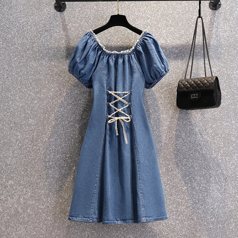 2021 Women Summer Dress Vintage Stitching Cross Lacing Up Puff Sleeve Vestidos for Woman Denim French Mini Dresses Plus Size 4XL
2021 Women Summer Dress Vintage Stitching Cross Lacing Up Puff Sleeve Vestidos for Woman Denim French Mini Dresses Plus Size 4XL