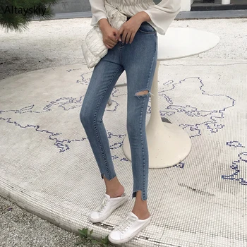 Jeans Women 2020 Hole Leisure High Waist Slim Jean Korean Style All-match Simple Ankle-length Trendy Zipper Fly Elastic Womens
Jeans Women 2020 Hole Leisure High Waist Slim Jean Korean Style All-match Simple Ankle-length Trendy Zipper Fly Elastic Womens