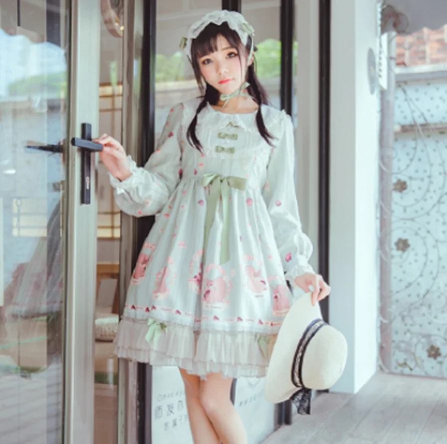 

kawaii girl gothic Sweet lolita dress princess daily lace peter pan collar cute printing victorian dress lolita jsk/op loli cos