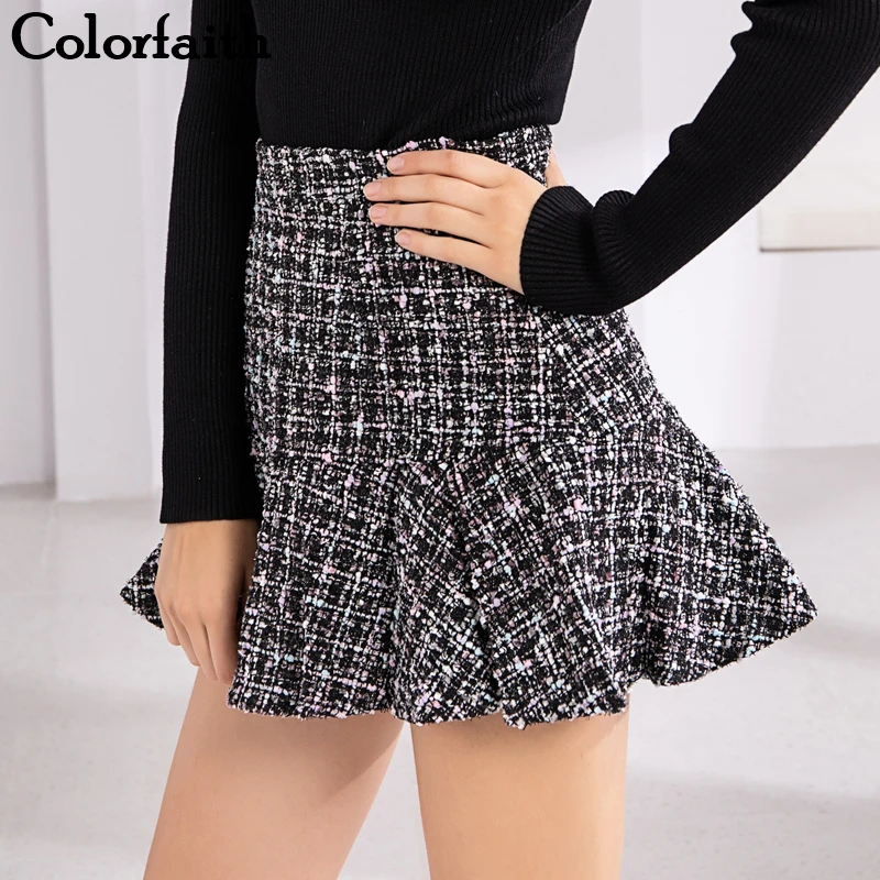Colorfaith 2019 Women Woolen Mini Skirt Autumn Winter Ruffles Mermaid Vintage Plaid Skater Skirt High Waist Femininas SK3660 
Colorfaith 2019 Women Woolen Mini Skirt Autumn Winter Ruffles Mermaid Vintage Plaid Skater Skirt High Waist Femininas SK3660