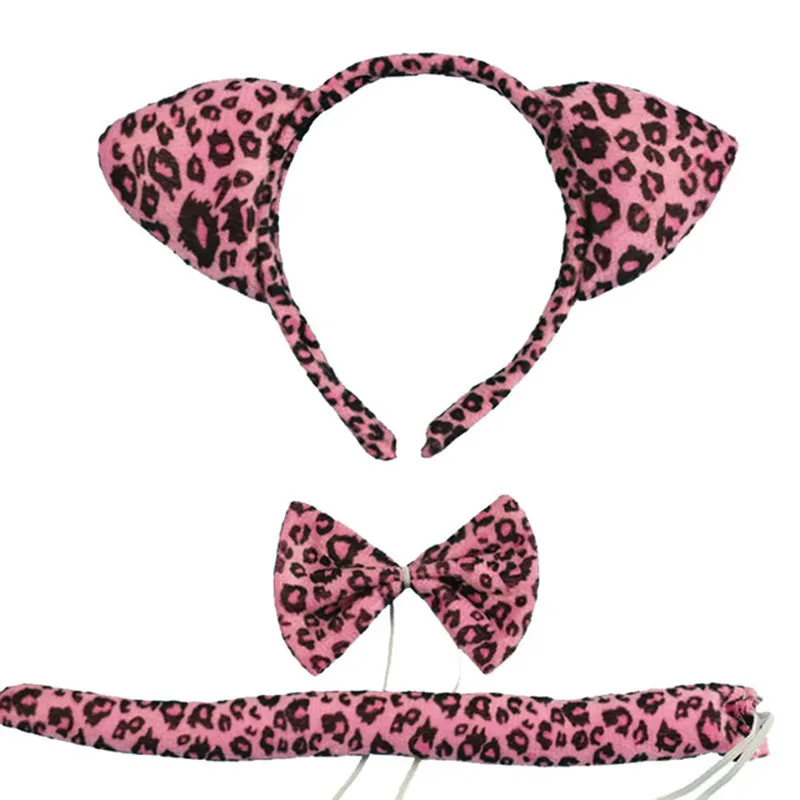 Kids Adults Animal Leopard Headband Bow Tie Tail Cosplay Costume Props Party Navidad Christmas 2022 New Year Decoration |