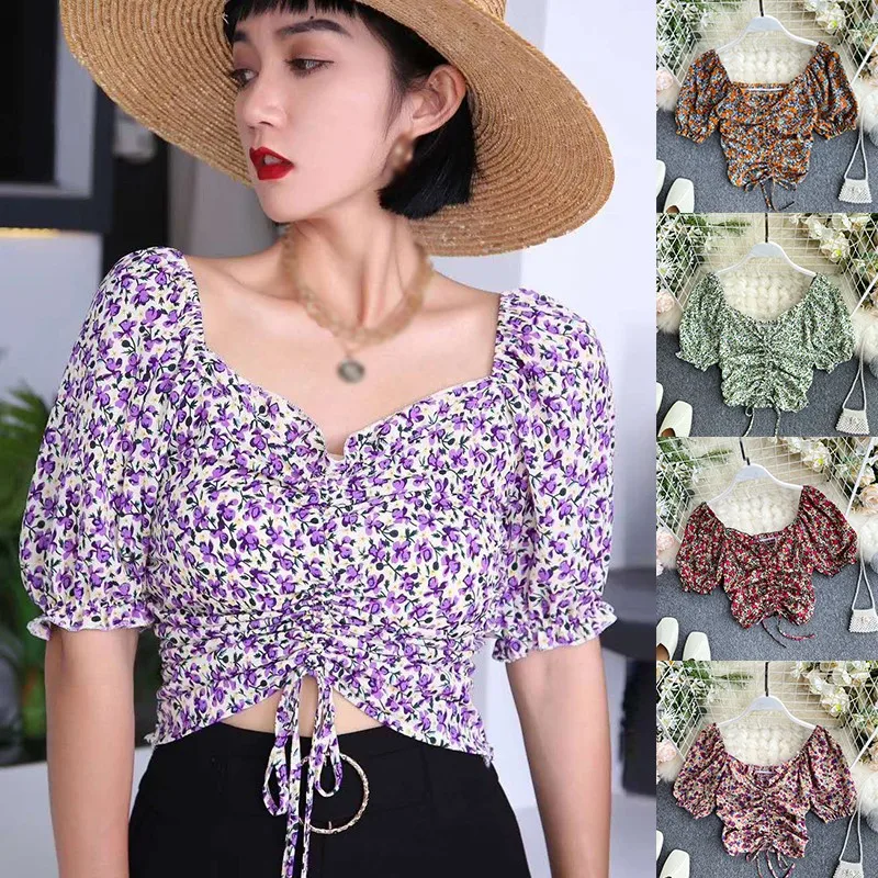 WEIXINBUY Women's Fashion Square Collar Sexy Sweet Pleated Small Floral Print Short Chiffon Shirt
WEIXINBUY Women's Fashion Square Collar Sexy Sweet Pleated Small Floral Print Short Chiffon Shirt