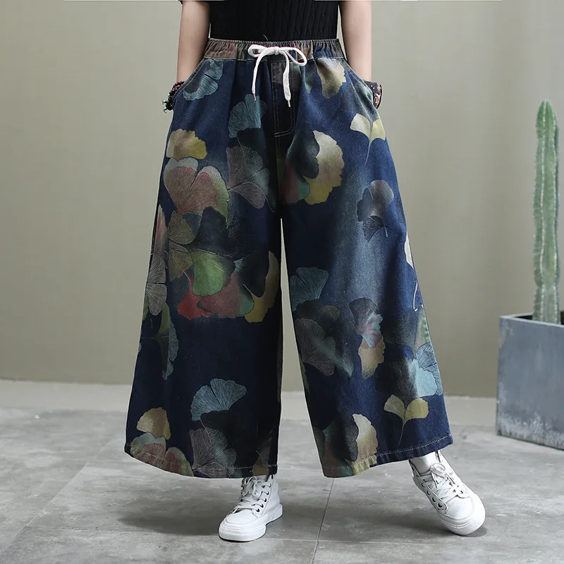 Plus Size Vintage Jeans Women 2020 New Spring Autumn Elastic Waist Leaf Print Loose Wide Leg Harem Pants Trousers
Plus Size Vintage Jeans Women 2020 New Spring Autumn Elastic Waist Leaf Print Loose Wide Leg Harem Pants Trousers