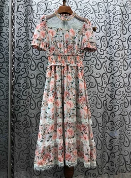 2020 Spring and Summer New Women's Crimped Leaders Port Lace Perspective Mosaic Waist Short-Sleeved Printed Dress 412
2020 Spring and Summer New Women's Crimped Leaders Port Lace Perspective Mosaic Waist Short-Sleeved Printed Dress 412
