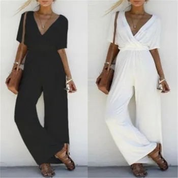 Newest Women Casual Jumpsuit Sexy V-Neck Long Trousers Office Lady Rompers White Black Pink Overalls Half Sleeve Female Playsuit
Newest Women Casual Jumpsuit Sexy V-Neck Long Trousers Office Lady Rompers White Black Pink Overalls Half Sleeve Female Playsuit