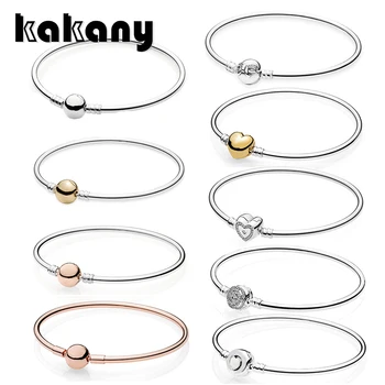 

Kakany High Quality 925 Sterling Silver Real Shiny Bracelet With Heart-shaped Buckle Rigido In Argento Bestia Exquisite Bow