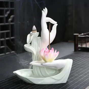 Ceramic Backflow Buddha Hand Lotus Incense Burners Holder Home Meditation Censer Buddha hand shaped unique excellent workmanship
Ceramic Backflow Buddha Hand Lotus Incense Burners Holder Home Meditation Censer Buddha hand shaped unique excellent workmanship