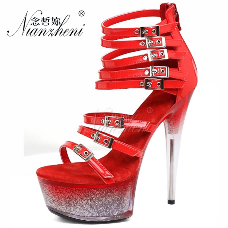 

15CM Super High Heels Narrow band Open Toe Women's High Top Sandals Trend Sexy Fetish 6 inches Gothic Mature Nightclub Stripper