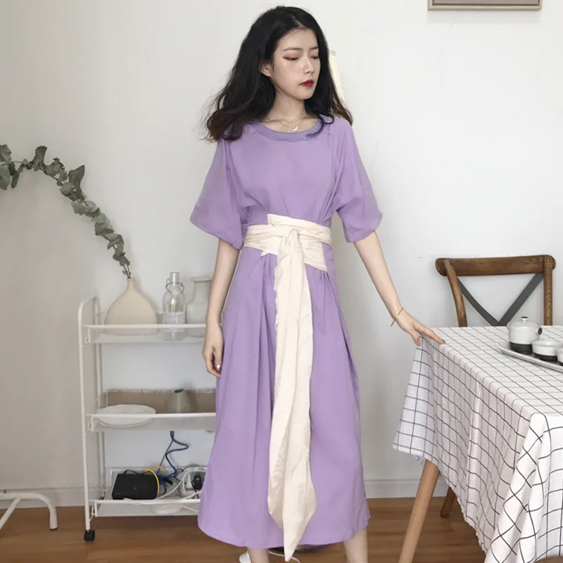Photo Shoot 2019 Spring Summer New Style WOMEN'S Dress Crew Neck Simple Solid Color Cover Belly Lace-up Short-sleeve Dress Mediu
Photo Shoot 2019 Spring Summer New Style WOMEN'S Dress Crew Neck Simple Solid Color Cover Belly Lace-up Short-sleeve Dress Mediu