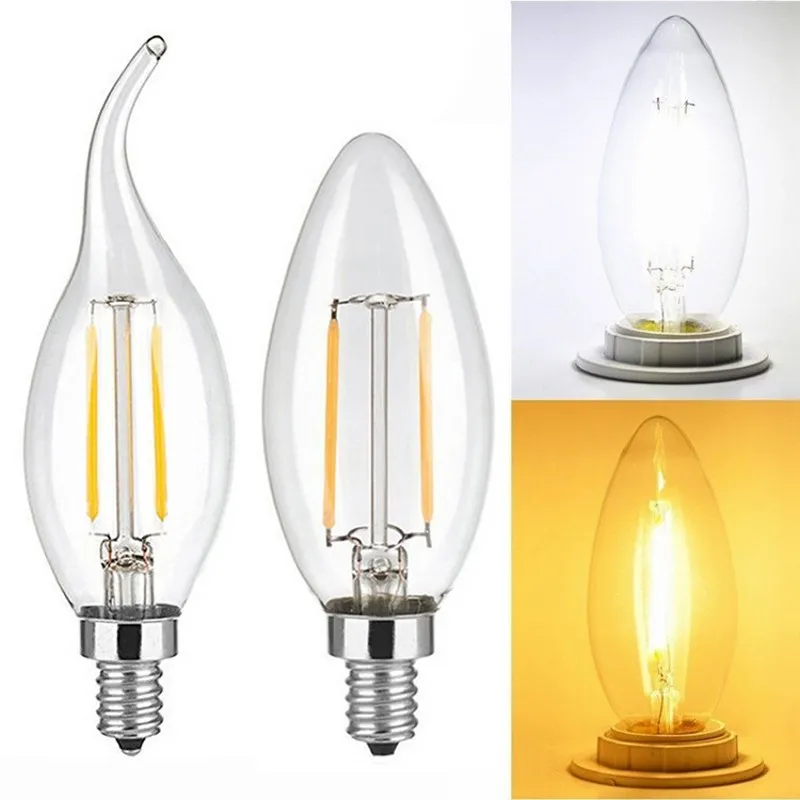 

5pcs LED Filament Bulb E14 2W/4W/6wW AC220V Glass Shell 360 Degree C35 Edison Retro Candle Light Warm/Cold White Free Shipping