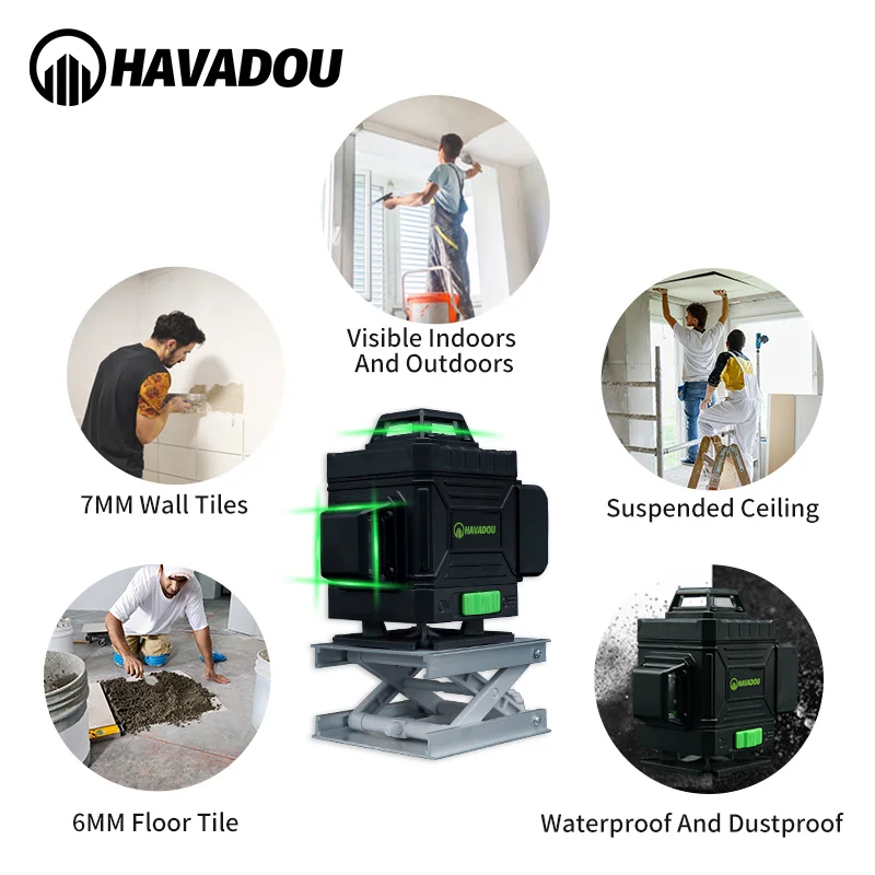 HAVADOU16 линий 4D зеленый лазерный уровень самонивелирующийся 360 горизонтальный и