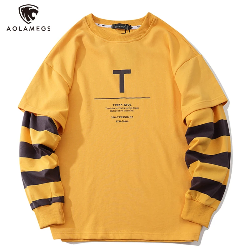 Aolamegs Men Striped Sweatshirts Autumn Long Sleeve Pullover Harajuku Casual Sportswear False Two Tops College Style Streetwear
Aolamegs Men Striped Sweatshirts Autumn Long Sleeve Pullover Harajuku Casual Sportswear False Two Tops College Style Streetwear