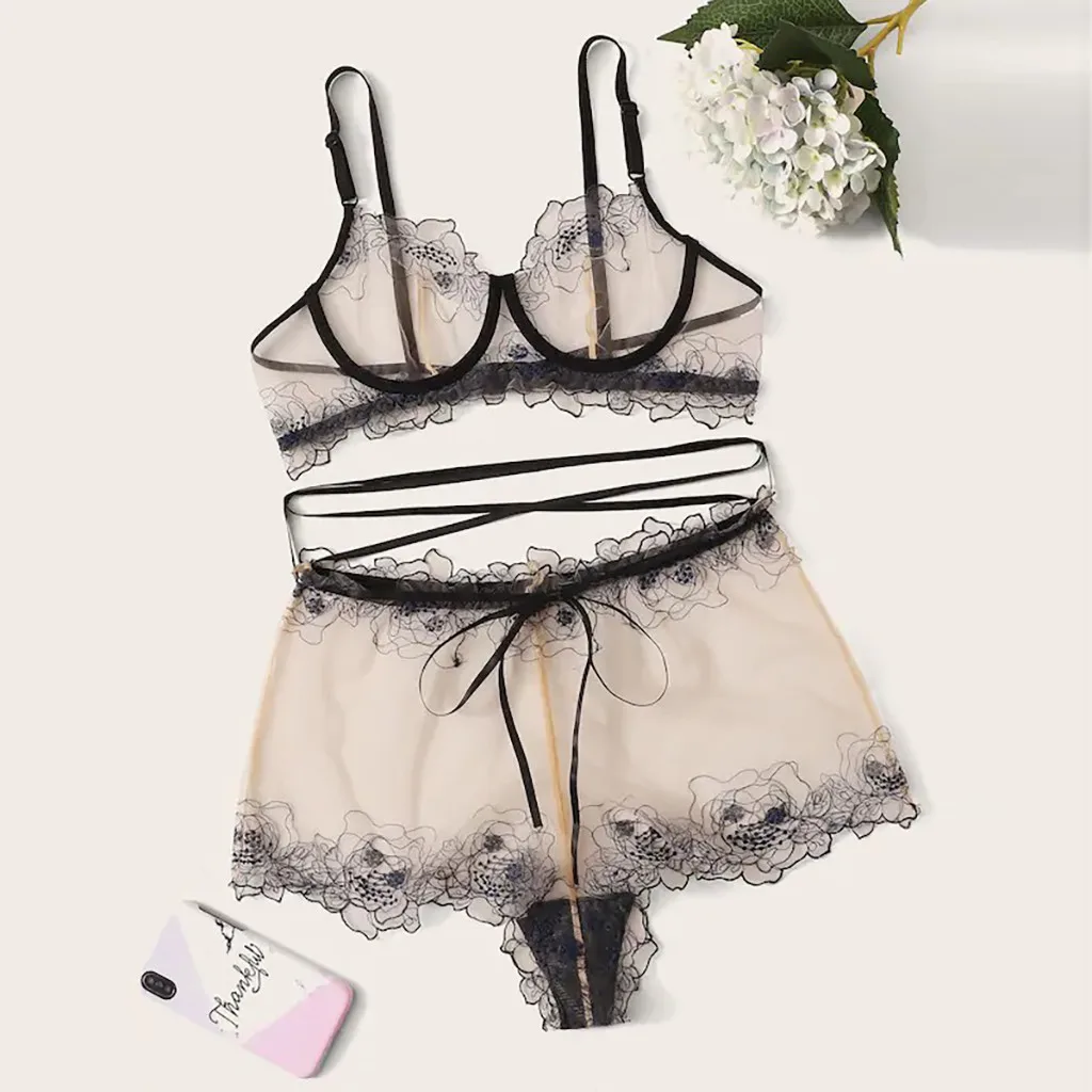 

Brassiere Femme Women Bra Set Sexy Lingerie Corset Lace Underwire Racy Muslin Seamless Sleepwear Underwear Solid Tops+Briefs