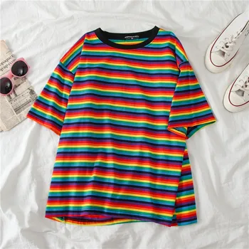 T-Shirt Of Women Summer Korean Casual Loose tShirt Rainbow Stripes Printed Round Neck Short Sleeve Top
T-Shirt Of Women Summer Korean Casual Loose tShirt Rainbow Stripes Printed Round Neck Short Sleeve Top