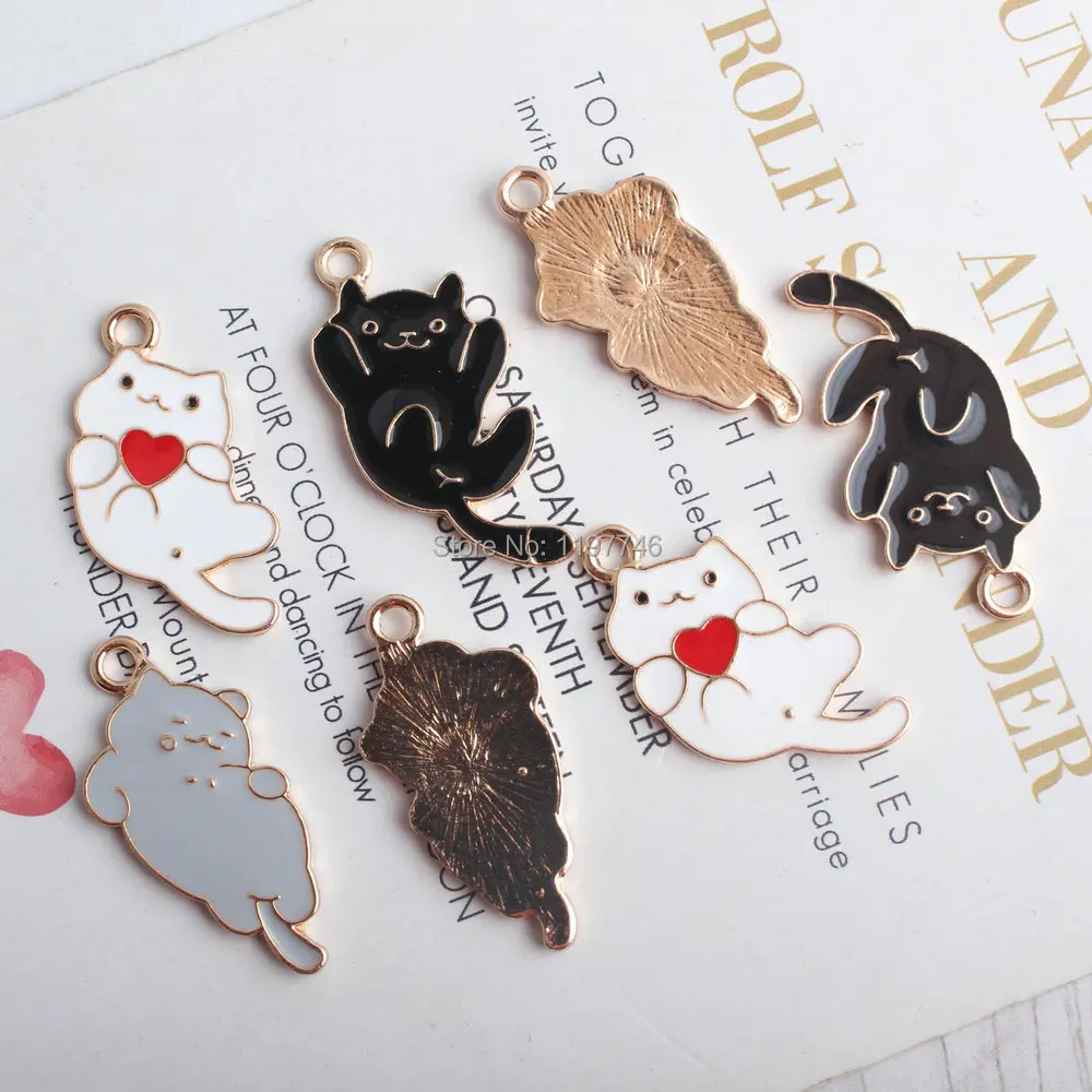 Gold Charms cute Japenese Cat Charm DIY 10pcs 29mm lovely Enamel for diy jewelry making earrings charms | Украшения и аксессуары