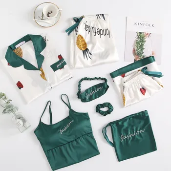 7Pcs Women Pajamas Set Silk Lingerie Camisole Print Shorts Pant Blindfold Sleepwear kawaii clothes roupa feminina inverno L42
7Pcs Women Pajamas Set Silk Lingerie Camisole Print Shorts Pant Blindfold Sleepwear kawaii clothes roupa feminina inverno L42