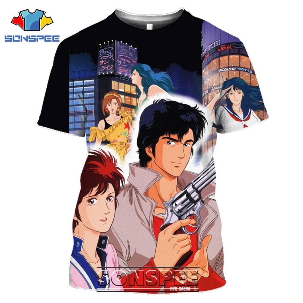 SONSPEE T-shirts CITY HUNTER 3D Print Men Women Vintage Casual Hip Hop Japanese Streetwear Retro Anime Harajuku Tees Tops Shirt (3)