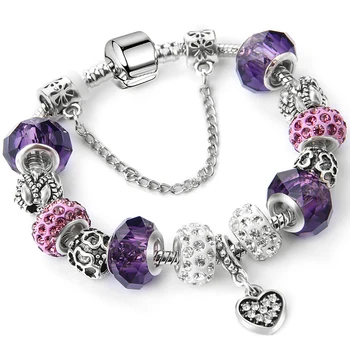 Pandora's Charm Alloy Big Hole Beads Purple with White Peach Heart Pendant Bracelet for Girlfriend Gift Souvenir
Pandora's Charm Alloy Big Hole Beads Purple with White Peach Heart Pendant Bracelet for Girlfriend Gift Souvenir