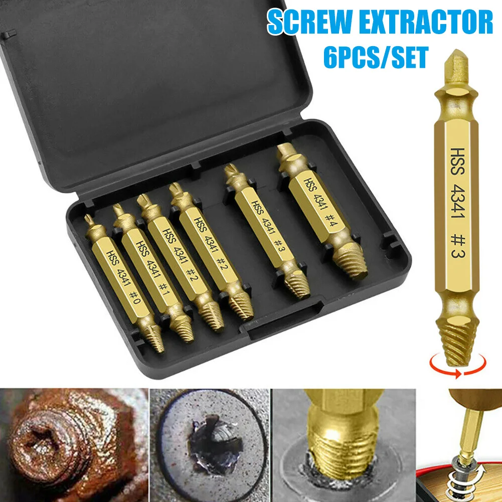 6pcs Screw Remover Damaged Screw Extractor Broken Bolt Screws Removal Tool High Speed Steel MU8669
6pcs Screw Remover Damaged Screw Extractor Broken Bolt Screws Removal Tool High Speed Steel MU8669