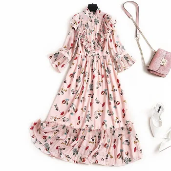 2020 Spring New Fashion Floral Printing 3/4 Flare Sleeves Stitching Ruffles Sweety Plus Size Pink Chiffon Dress Women
2020 Spring New Fashion Floral Printing 3/4 Flare Sleeves Stitching Ruffles Sweety Plus Size Pink Chiffon Dress Women