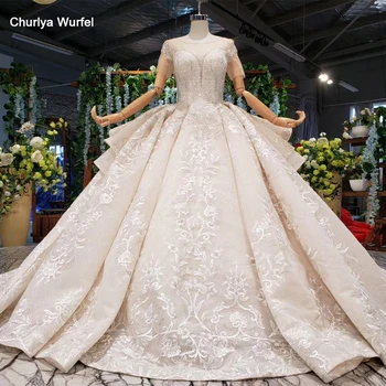 HTL932 women wedding dresses champagne illusion o-neck short sleeves keyhole back luxury wedding gowns with skirt suknie slubne 
HTL932 women wedding dresses champagne illusion o-neck short sleeves keyhole back luxury wedding gowns with skirt suknie slubne