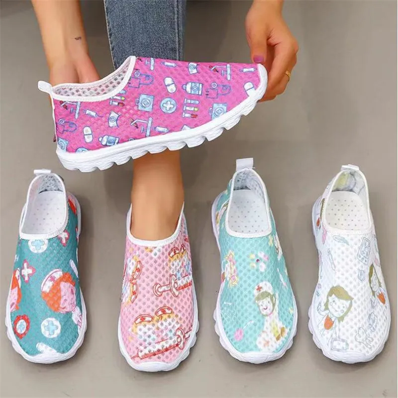 Nurse Doctor Print Shoes Women Sneakers Cosplay Slip On Light Mesh Summer Comfortable Breathable Flats | Тематическая одежда и