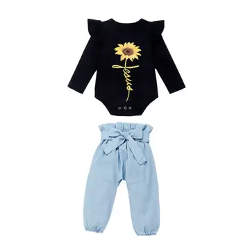 Fashion Baby Clothes Sets Princess Floral Girls Clothes Cute Ruffle Sleeve Badysuits+Bowknot Denim Pants Outfits Suit Size 0-24M
Fashion Baby Clothes Sets Princess Floral Girls Clothes Cute Ruffle Sleeve Badysuits+Bowknot Denim Pants Outfits Suit Size 0-24M