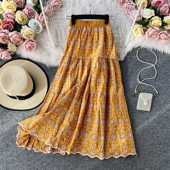 Summer Hollow Out Embroidered Skirt Women Vintage High Elastic Waist Yellow/White Lace Midi Skirts Boho Chic 2020 New Fashion
Summer Hollow Out Embroidered Skirt Women Vintage High Elastic Waist Yellow/White Lace Midi Skirts Boho Chic 2020 New Fashion