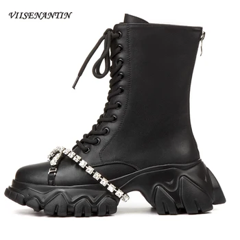 Genuine Leather Women's Thick-soled Autumn and Winter New Slope Heel Lace-up Ankle Boots British Trifle Rhinestone Fashion Shoes
Genuine Leather Women's Thick-soled Autumn and Winter New Slope Heel Lace-up Ankle Boots British Trifle Rhinestone Fashion Shoes