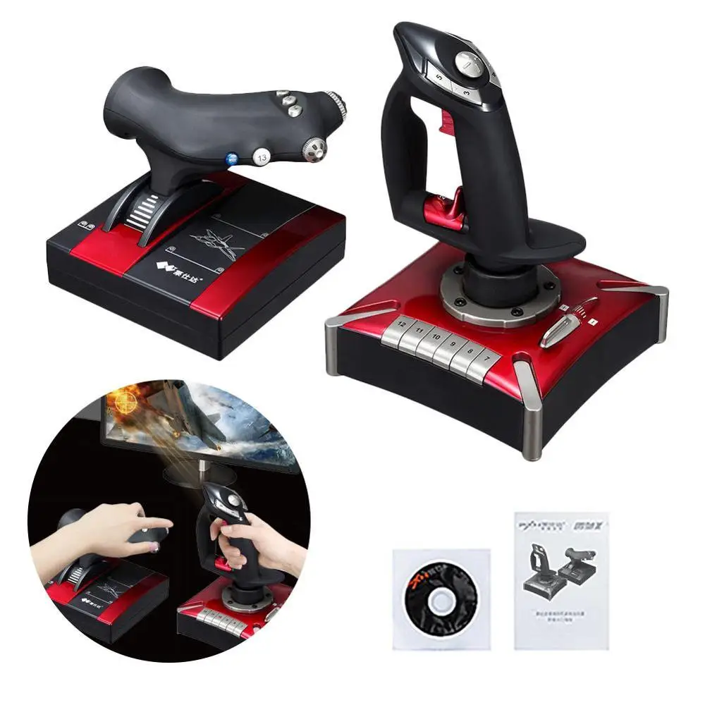 Aircraft Flight Stick Joystick USB Simulator 16 Keys Programming Gamepad Gaming Controller Dual Vibration for PC Hotas Computer |