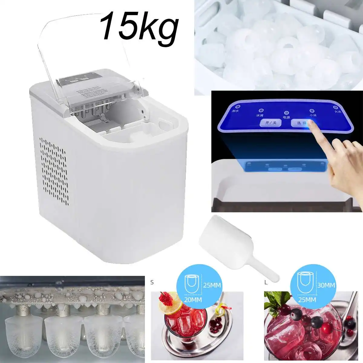 Mini Automatic Electric Ice Maker Portable Bullet Round Block Ice Cube Making Machine Small Bar Coffee Shop 15kgs/24H
Mini Automatic Electric Ice Maker Portable Bullet Round Block Ice Cube Making Machine Small Bar Coffee Shop 15kgs/24H