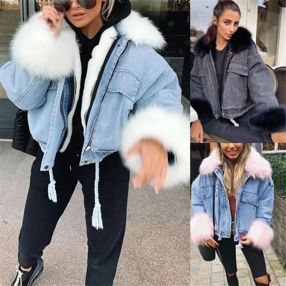 Women Winter Jacket Plus Size Fleece Drawstring Denim Jacket With Fur Collar Punk Style Warm Short Outerwear
Women Winter Jacket Plus Size Fleece Drawstring Denim Jacket With Fur Collar Punk Style Warm Short Outerwear