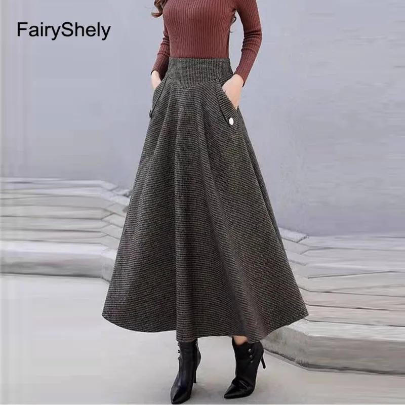 2023 Autumn Winter High Waist Tweed Skirt For Women Woolen Warm Pleated Long Skirt Vintage A Line Stripe Skirt With Pocket
2023 Autumn Winter High Waist Tweed Skirt For Women Woolen Warm Pleated Long Skirt Vintage A Line Stripe Skirt With Pocket