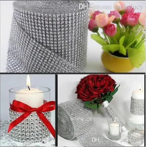 

10 Yards Per Roll 24 Rows Diamond Mesh Rhinestone Wrap Shiny Crystal Ribbon For Wedding Centerpieces Party Decorations Supplies