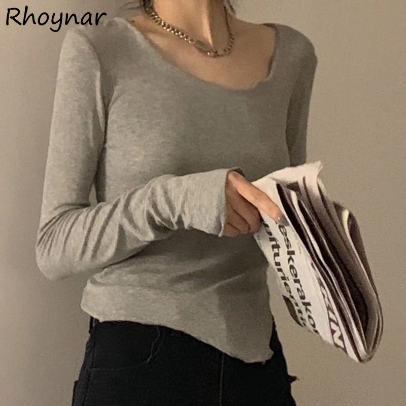Cropped T-shirts Women Skinny O-neck Long Sleeve Spring All-match Solid Korean Version Simple Stylish Daily Design Irregular New
Cropped T-shirts Women Skinny O-neck Long Sleeve Spring All-match Solid Korean Version Simple Stylish Daily Design Irregular New