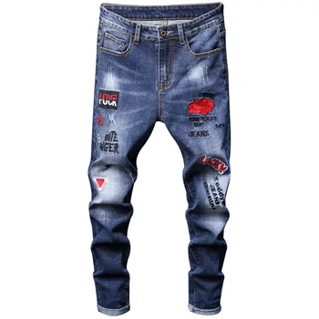Mens Rose Embroidery Skinny Jeans Men Blue Ripped Casual Stretch Denim Jeans Patch Design Scratched Hip-hop Pants
Mens Rose Embroidery Skinny Jeans Men Blue Ripped Casual Stretch Denim Jeans Patch Design Scratched Hip-hop Pants