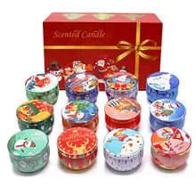

12Pcs/Lot Christmas Metal Candle Tin Jar with Lid 2.2OZ Handmade Candles Making Container Small Sealed Xmas Gift Box Tea Candy