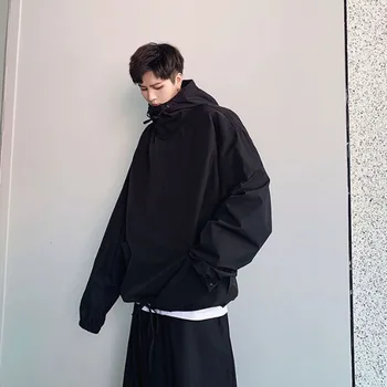 Men Loose Casual Drawstring Black Hooded Pullover Jacket Male Japanese Streetwear Hip Hop Gothic Bomber Coat Outerwear 
Men Loose Casual Drawstring Black Hooded Pullover Jacket Male Japanese Streetwear Hip Hop Gothic Bomber Coat Outerwear